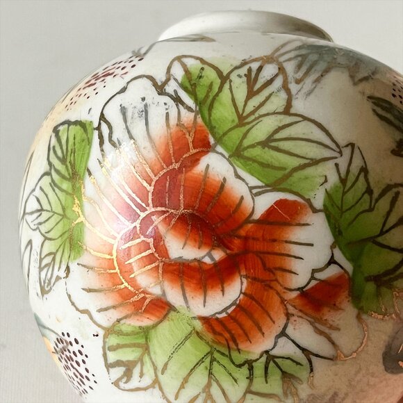 Pair Vintage Hand Painted Bird Floral Vase Ginger Jar Mid Century Asian Pottery - Picture 8 of 8